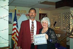 MATT PIEPER PRESENTING FRITZI FISHER,PER WITH THE EXALTED RULER'S APPRECIATION AWARD